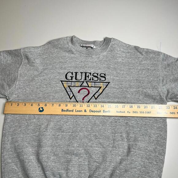 Vintage 90s Guess Georges Marciano Sweatshirt USA Made Gray Triangle Logo Size L - Picture 6 of 12